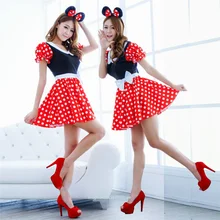 Disney Girls Dress Minnie Mickey Mouse Cosplay Costume Summer Adult Clothes Headwear Suit Halloween Christmas Gift Women Dress