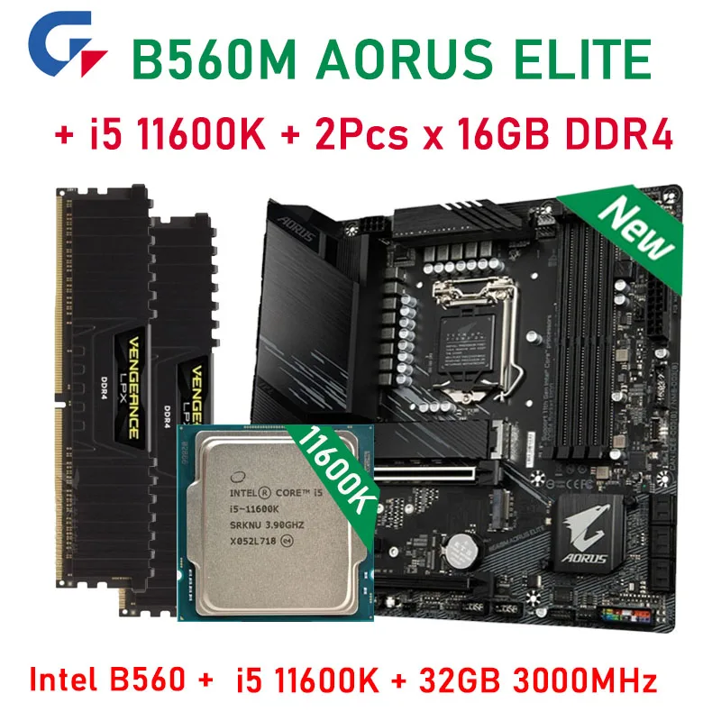 Процессор Intel i5 11600K + 32 ГБ DDR4 3000 МГц ОЗУ + Gigabyte B560M AORUS ELITE материнская плата Combo LGA 1200 B560 комплект материнской платы для настольного компьютера
Процессор Intel i5 11600K + 32 ГБ DDR4 3000 МГц ОЗУ + Gigabyte B560M AORUS ELITE материнская плата Combo LGA 1200 B560 комплект материнской платы для настольного компьютера