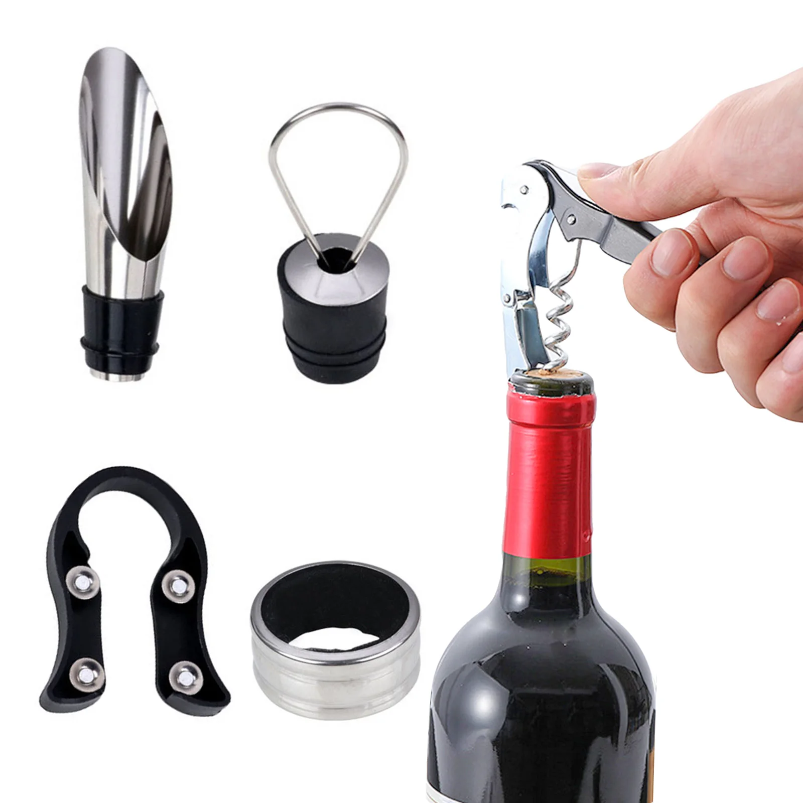 Wine Bottle Opener Set Wine Corkscrew Accessory Tool Equipped with Seahorse Knife, Aluminum Foil Knife, Wine Pourer, Drip Rings
Wine Bottle Opener Set Wine Corkscrew Accessory Tool Equipped with Seahorse Knife, Aluminum Foil Knife, Wine Pourer, Drip Rings