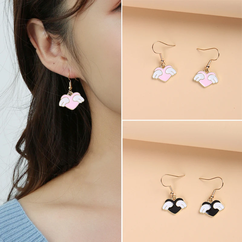 Creative Cartoon Heart Wings Enamel Earrings Pendants Fashion Ladies Cute Pink Black Heart Earrings Accessories Kids Party Gifts
Creative Cartoon Heart Wings Enamel Earrings Pendants Fashion Ladies Cute Pink Black Heart Earrings Accessories Kids Party Gifts