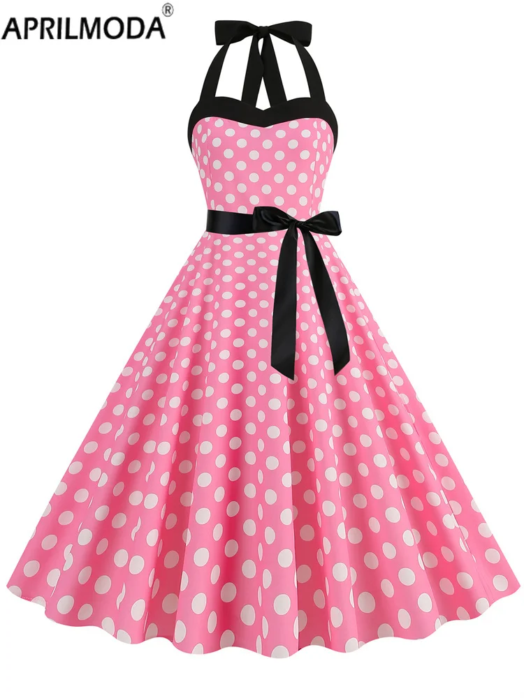 Elegant 50s 60s Halter Vintage Summer Party Dress Strapless Dot Print Backless Pinup Rockabilly Dresses Big Swing Pink Sundress
Elegant 50s 60s Halter Vintage Summer Party Dress Strapless Dot Print Backless Pinup Rockabilly Dresses Big Swing Pink Sundress