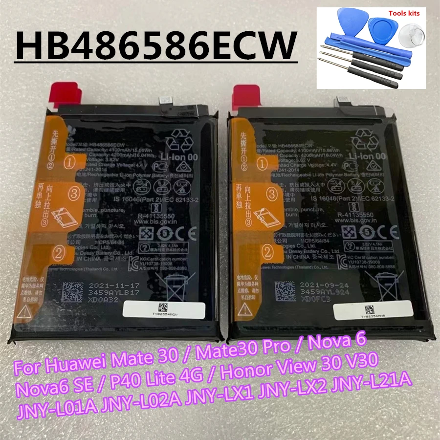 Original 4200mAh HB486586ECW Battery for Huawei P40 Lite 4G Mate 30 Pro Nova 6 SE JNY-L01A JNY-L02A JNY-LX1 JNY-LX2 JNY-L21A V30
Original 4200mAh HB486586ECW Battery for Huawei P40 Lite 4G Mate 30 Pro Nova 6 SE JNY-L01A JNY-L02A JNY-LX1 JNY-LX2 JNY-L21A V30