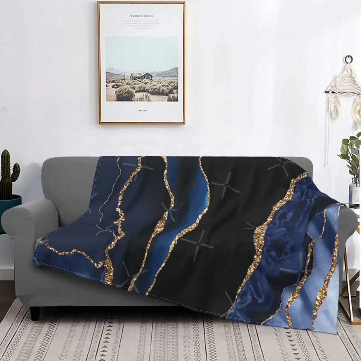 Manta moderna abstracta de color azul y dorado, edredones a cuadros para cama, manta con capucha de felpa de Anime, edredones y 
Manta moderna abstracta de color azul y dorado, edredones a cuadros para cama, manta con capucha de felpa de Anime, edredones y