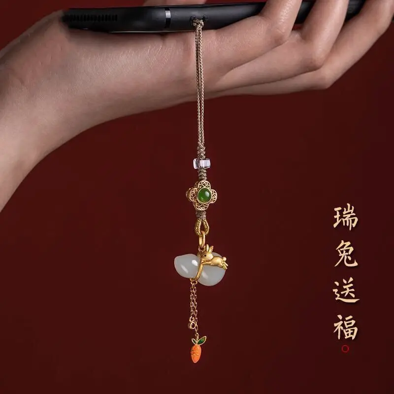 Natural high-grade Hotan jade gourd mobile phone pendant rope, ancient French gold zodiac rabbit cute mobile phone chain pendant
Natural high-grade Hotan jade gourd mobile phone pendant rope, ancient French gold zodiac rabbit cute mobile phone chain pendant