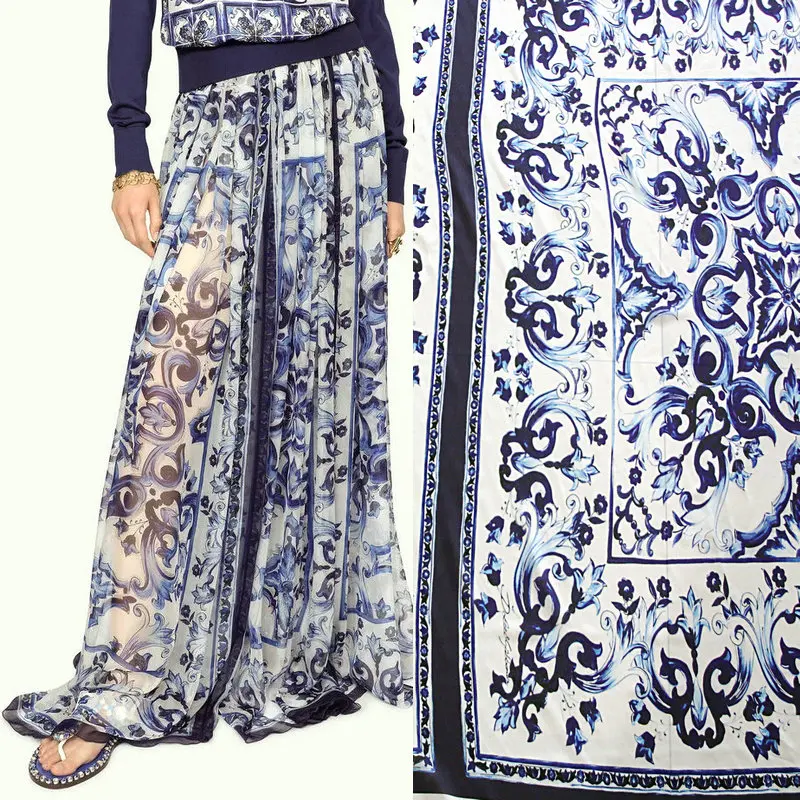 Blue and White Porcelain Chiffon Fabric Brand Fashion Design Retro Printed Thin Sheer Polyester Fabrics Cloth for Dress Diy Sew
Blue and White Porcelain Chiffon Fabric Brand Fashion Design Retro Printed Thin Sheer Polyester Fabrics Cloth for Dress Diy Sew