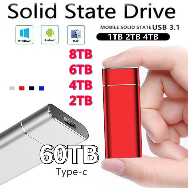 SSD Mobile Solid State Drive 60TB 30TB 16TB Storage Device Hard Drive Computer Portable USB 3.1 Mobile Hard Drives Solid State
SSD Mobile Solid State Drive 60TB 30TB 16TB Storage Device Hard Drive Computer Portable USB 3.1 Mobile Hard Drives Solid State