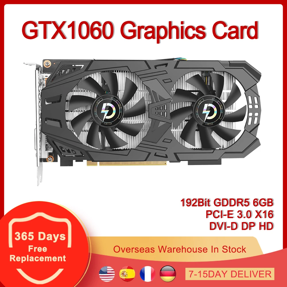 

GTX1060 Graphics Card 192Bit GDDR5 6GB 3GB PCI-E 3.0 X16 Video Cards HD DisplayPort DVI-D for NVIDIA GeForce GTX 1060 192 Bit 6G