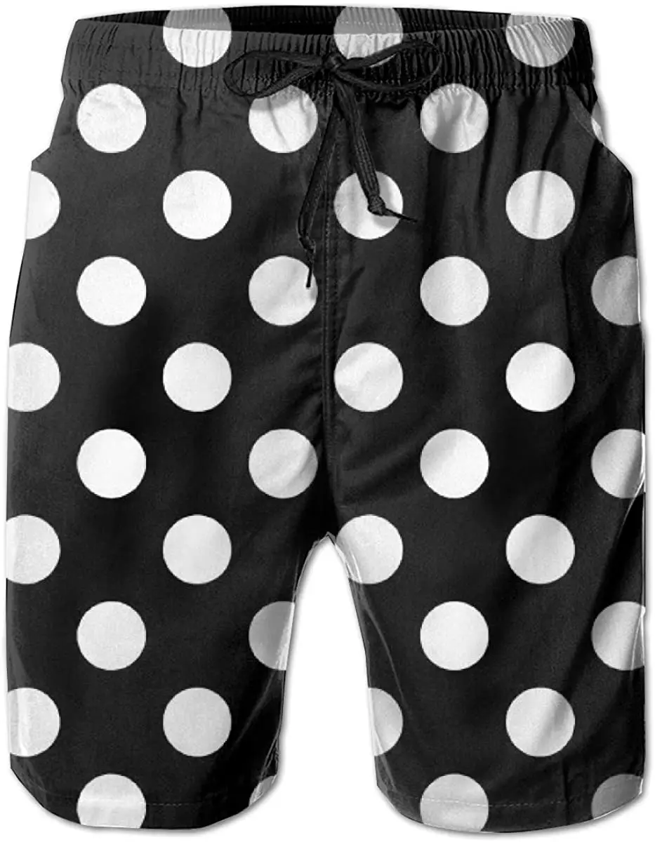 Фото Мужская одежда для плавания белые и черные плавки в горошек на шнуровке с
