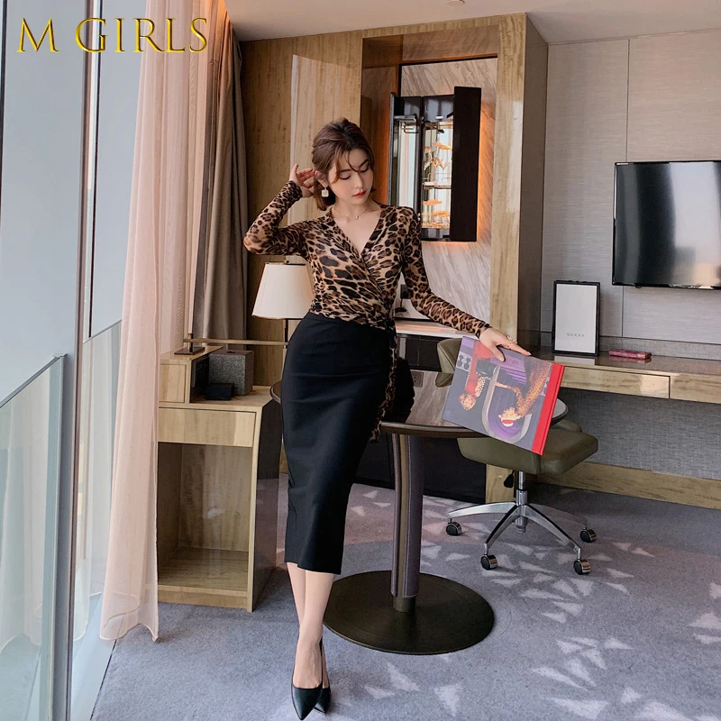 M GIRLS Sexy 2 Piece Outfits Elegant Women Retro Leopard Sheer V-Neck Wrap Lace-up Short Tops Shirt Lady Black Slit Midi Skirt
M GIRLS Sexy 2 Piece Outfits Elegant Women Retro Leopard Sheer V-Neck Wrap Lace-up Short Tops Shirt Lady Black Slit Midi Skirt
