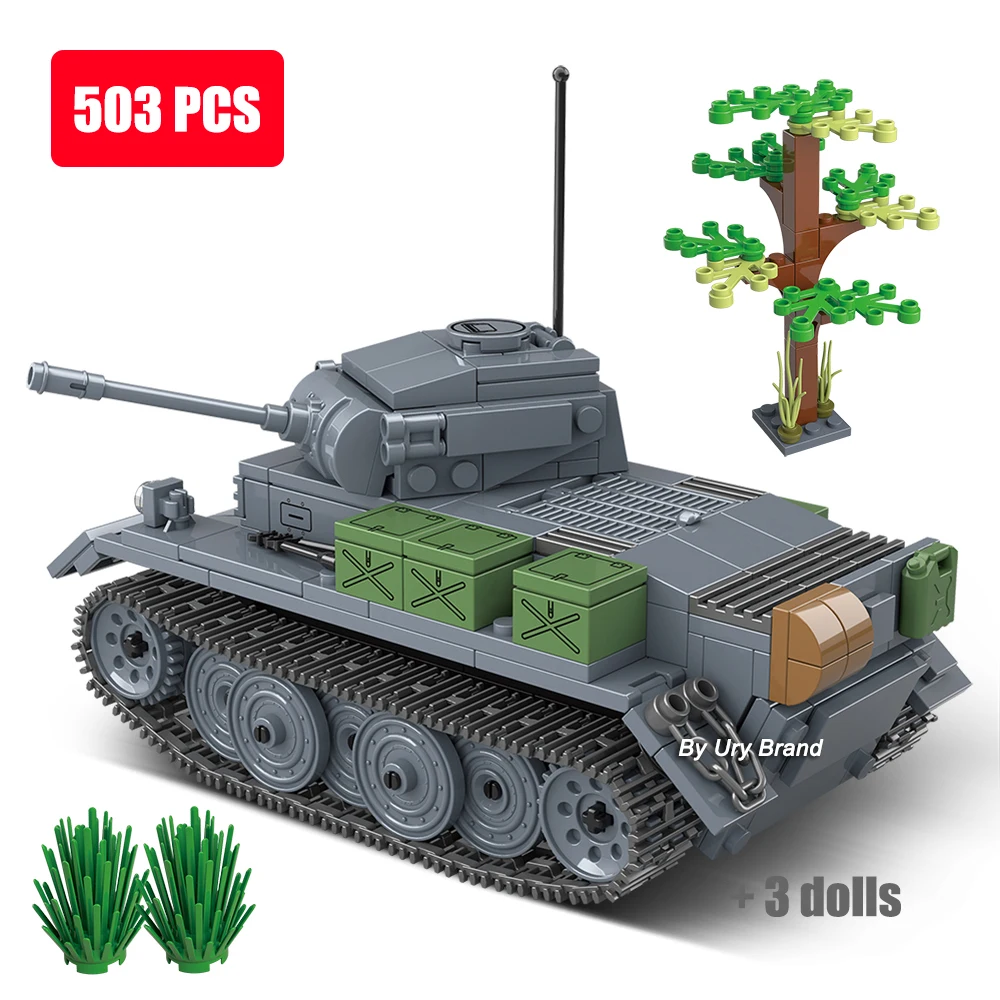 

WW2 Military Army Germany Tank Medium Light Type 89 Luchs VK1303 Weapons Chariot Sets Building Blocks Soldiers Kids Toys Gifts
