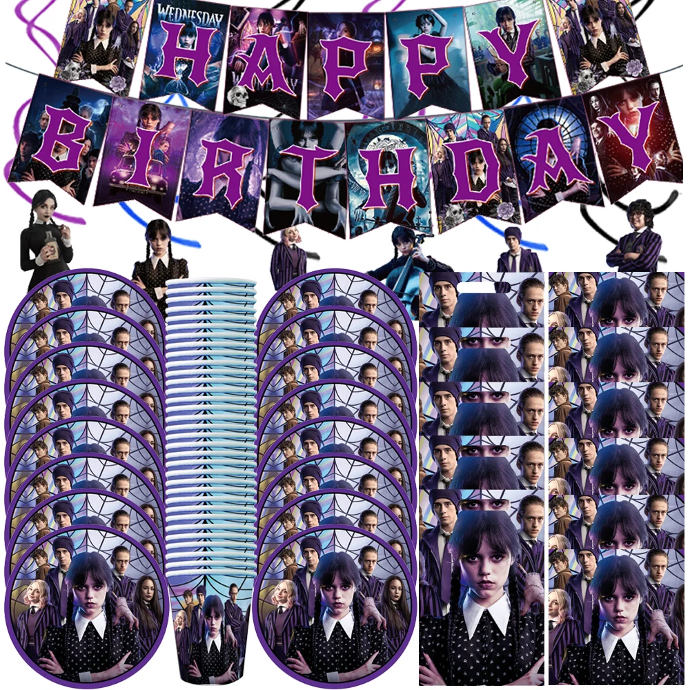 Wednesday Adams' birthday party Disposable cutlery set Party supplies plates cups tablecloth balloons
Wednesday Adams' birthday party Disposable cutlery set Party supplies plates cups tablecloth balloons