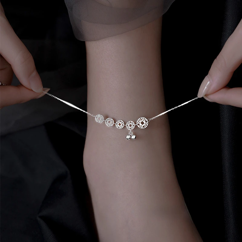 

925 Silver Plated Bell Anklet Bracelet on The Leg Fashion Layered Female Anklets Barefoot for Women Chain Beach Foot Jewerly