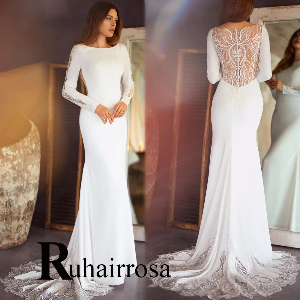 Ruhair Charming Mermaid Satin Wedding Dresses For Women Appliques Illusion Button Drop Shipping Made To Order Robe De Mariée
Ruhair Charming Mermaid Satin Wedding Dresses For Women Appliques Illusion Button Drop Shipping Made To Order Robe De Mariée