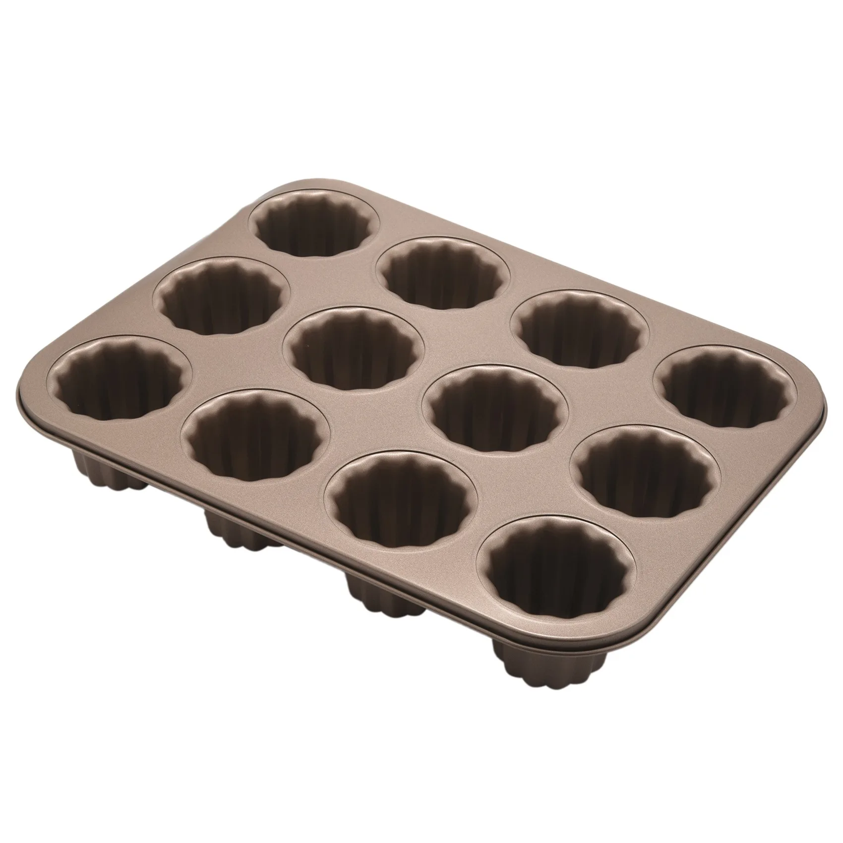 Canele Mold Cake Pan, 12-Cavity Non-Stick Cannele Muffin Bakeware Cupcake Pan for Oven Baking(Champagne Gold)
Canele Mold Cake Pan, 12-Cavity Non-Stick Cannele Muffin Bakeware Cupcake Pan for Oven Baking(Champagne Gold)