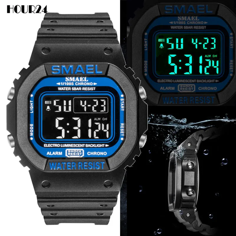 Men's Watches Black Sports Watch LED Digital 5ATM Waterproof Military Watches week Shock Male Clock relogios masculino hombre
Men's Watches Black Sports Watch LED Digital 5ATM Waterproof Military Watches week Shock Male Clock relogios masculino hombre