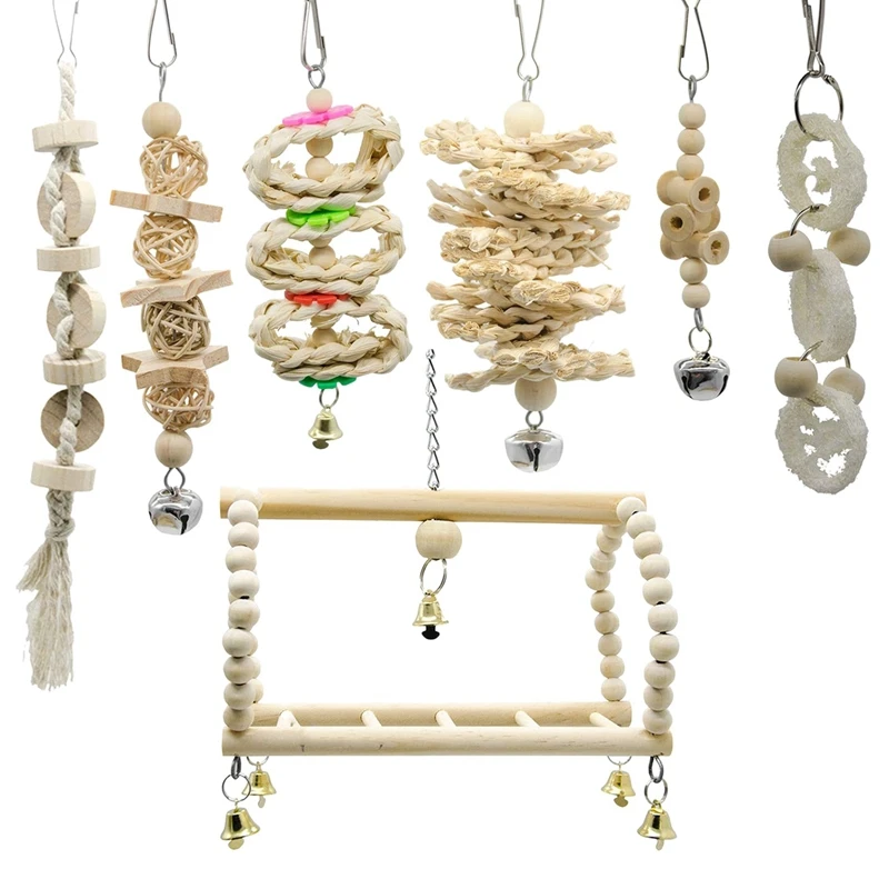 7 Packs Bird Parrot Swing Chewing Toys- Natural Wood Hanging Bell Bird Cage Toys Suitable For Small Parakeets Cockatiels Conures
7 Packs Bird Parrot Swing Chewing Toys- Natural Wood Hanging Bell Bird Cage Toys Suitable For Small Parakeets Cockatiels Conures