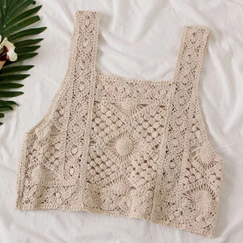 Summer Sweet Short Style Lace Vest crop top Women Hollow Out Fashion Camis Vacation Beach Knitted LooseTop Womens Sexy Tank Tops
Summer Sweet Short Style Lace Vest crop top Women Hollow Out Fashion Camis Vacation Beach Knitted LooseTop Womens Sexy Tank Tops