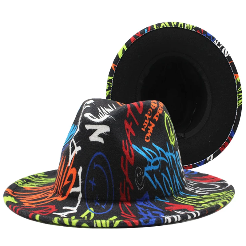 Tie-Dye Patchwork Fedora Hats For Women Colorful Graffiti Wide Brim Panama Top Hat Men's Artificial Wool British Style Jazz Caps
Tie-Dye Patchwork Fedora Hats For Women Colorful Graffiti Wide Brim Panama Top Hat Men's Artificial Wool British Style Jazz Caps
