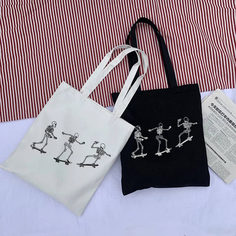 Skeleton on Skateboard Canvas Bag Casual Fashion Large-capacity Shopping Bag Cartoon Fun Harajuku Women Shoulder Bags Female Bag
Skeleton on Skateboard Canvas Bag Casual Fashion Large-capacity Shopping Bag Cartoon Fun Harajuku Women Shoulder Bags Female Bag