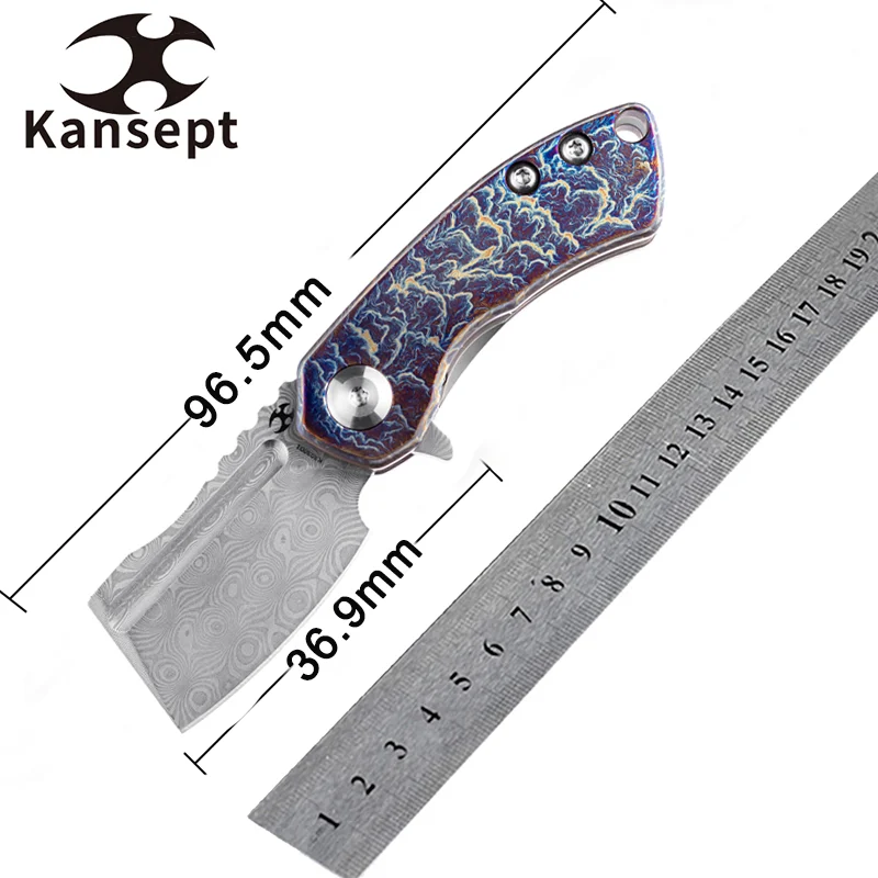 Kansept Cleaver Mini Korvid K3030D1 Folding Knives Under 3" Damascus with Lightning Strike Anodized Titanium Handle for EDC
Kansept Cleaver Mini Korvid K3030D1 Folding Knives Under 3" Damascus with Lightning Strike Anodized Titanium Handle for EDC