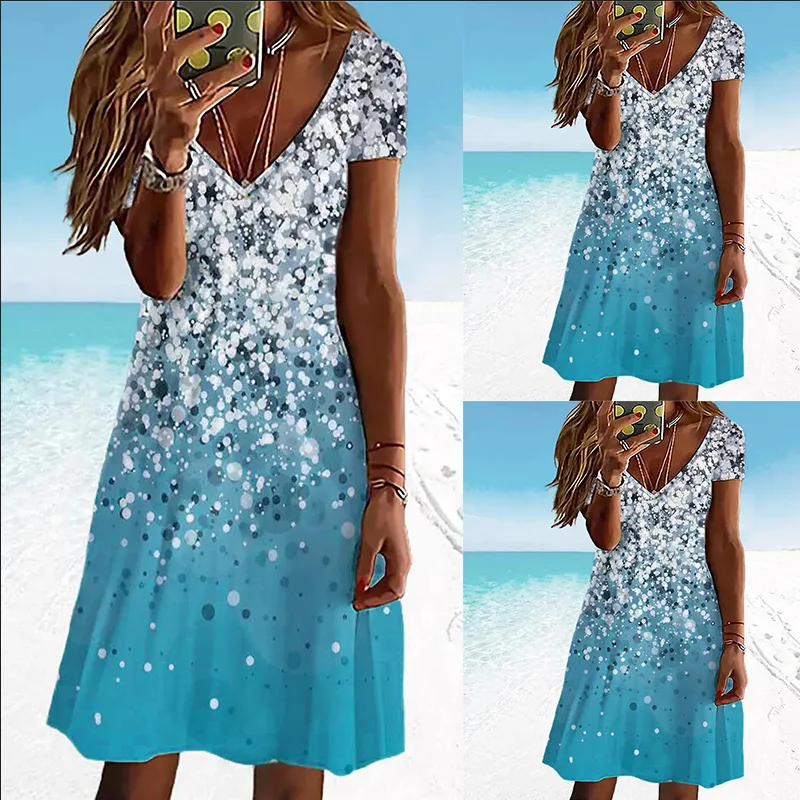Summer Women's Slim Short-Sleeved V-Neck Mid-Length Dress Fashion Casual Female & Lady Dresses
Summer Women's Slim Short-Sleeved V-Neck Mid-Length Dress Fashion Casual Female & Lady Dresses