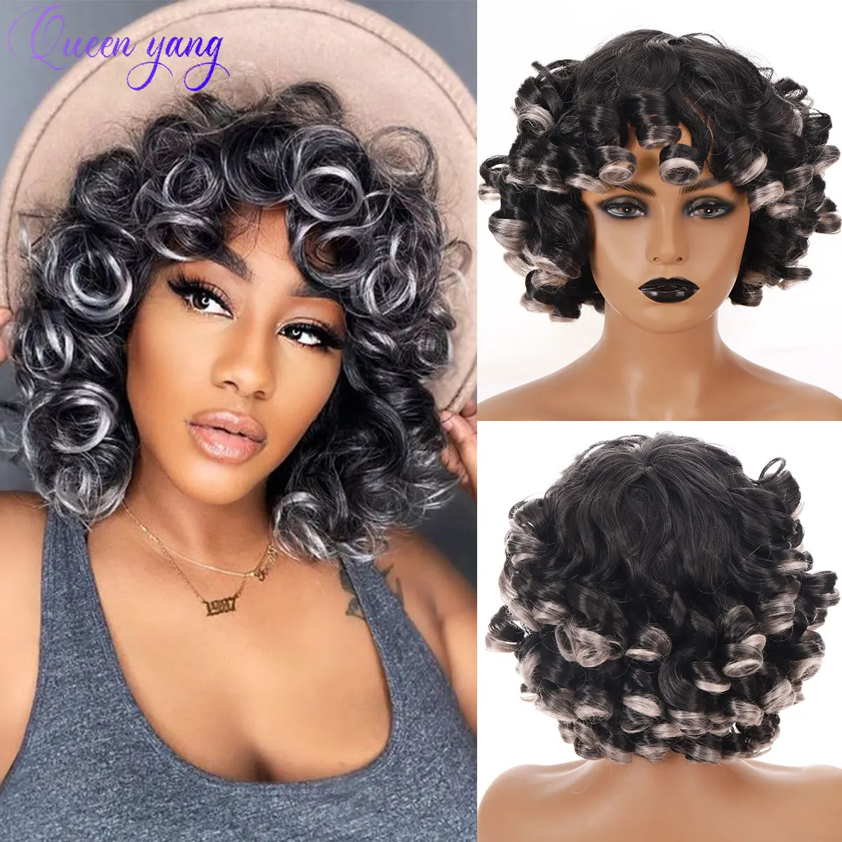 QUEENYANG Synthetic Short Hair Afro Curly Wig With Bangs Loose Cosplay Puffy Shoulder Length Natural Wig For Black Women Brown
QUEENYANG Synthetic Short Hair Afro Curly Wig With Bangs Loose Cosplay Puffy Shoulder Length Natural Wig For Black Women Brown