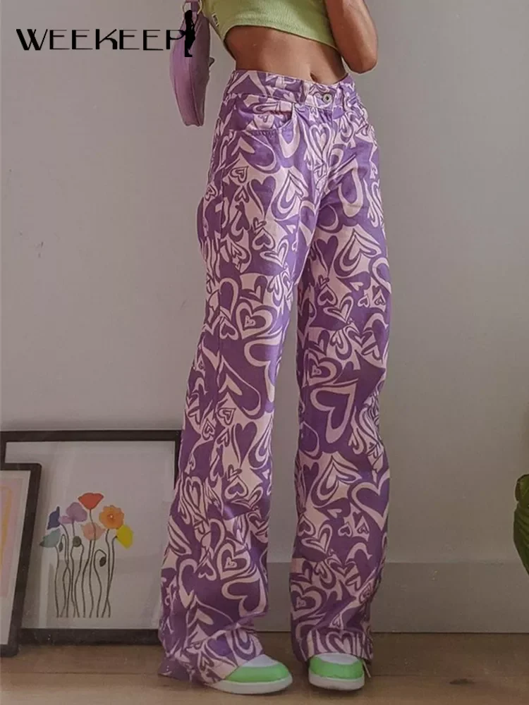 Weekeep Cute High Waist Y2k Jeans Women Streetwear Baggy Heart Print Straight Denim Pants Harajuku Casual Girl Aesthetic Trouser
Weekeep Cute High Waist Y2k Jeans Women Streetwear Baggy Heart Print Straight Denim Pants Harajuku Casual Girl Aesthetic Trouser