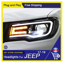 New Car Lights for Jeep Compass 2017-2019 Headlights LED DRL Yellow Turn Signal Light Lens Projector Automotive Accessories