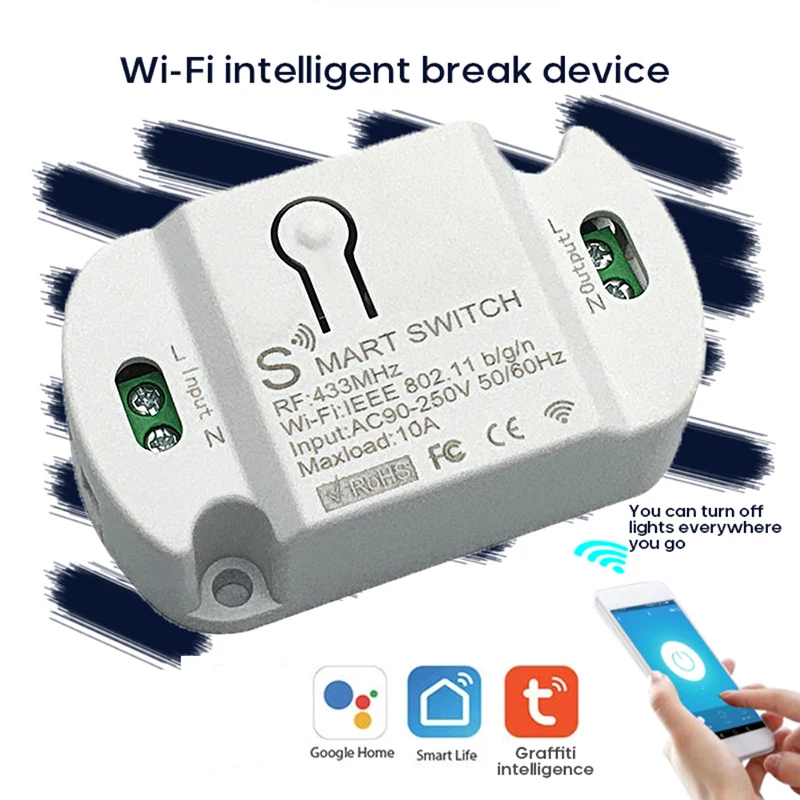 Tuya WIFI+433 Smart On-off Smart Home Mobile Phone Wireless Remote Control Voice Control Timing Switch 10A
Tuya WIFI+433 Smart On-off Smart Home Mobile Phone Wireless Remote Control Voice Control Timing Switch 10A