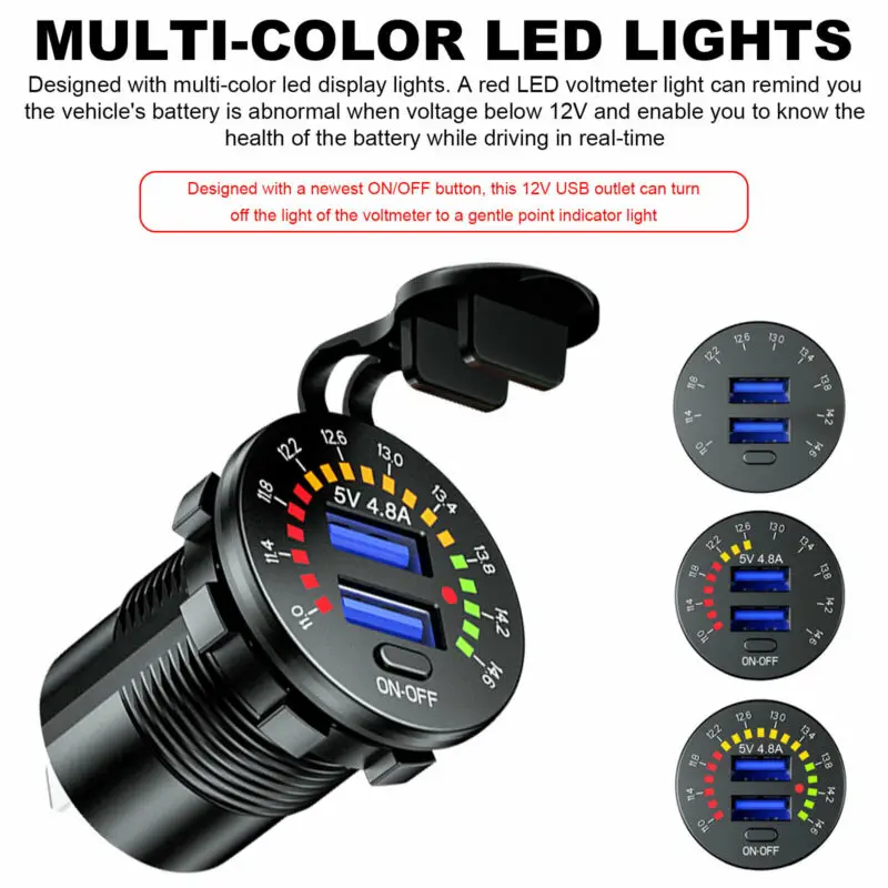 Waterproof Charger Dual USB 12V 4.8A ATV Fast Marine Motorcycle Socket Colorful Digital Power Outlet Voltmeter
Waterproof Charger Dual USB 12V 4.8A ATV Fast Marine Motorcycle Socket Colorful Digital Power Outlet Voltmeter