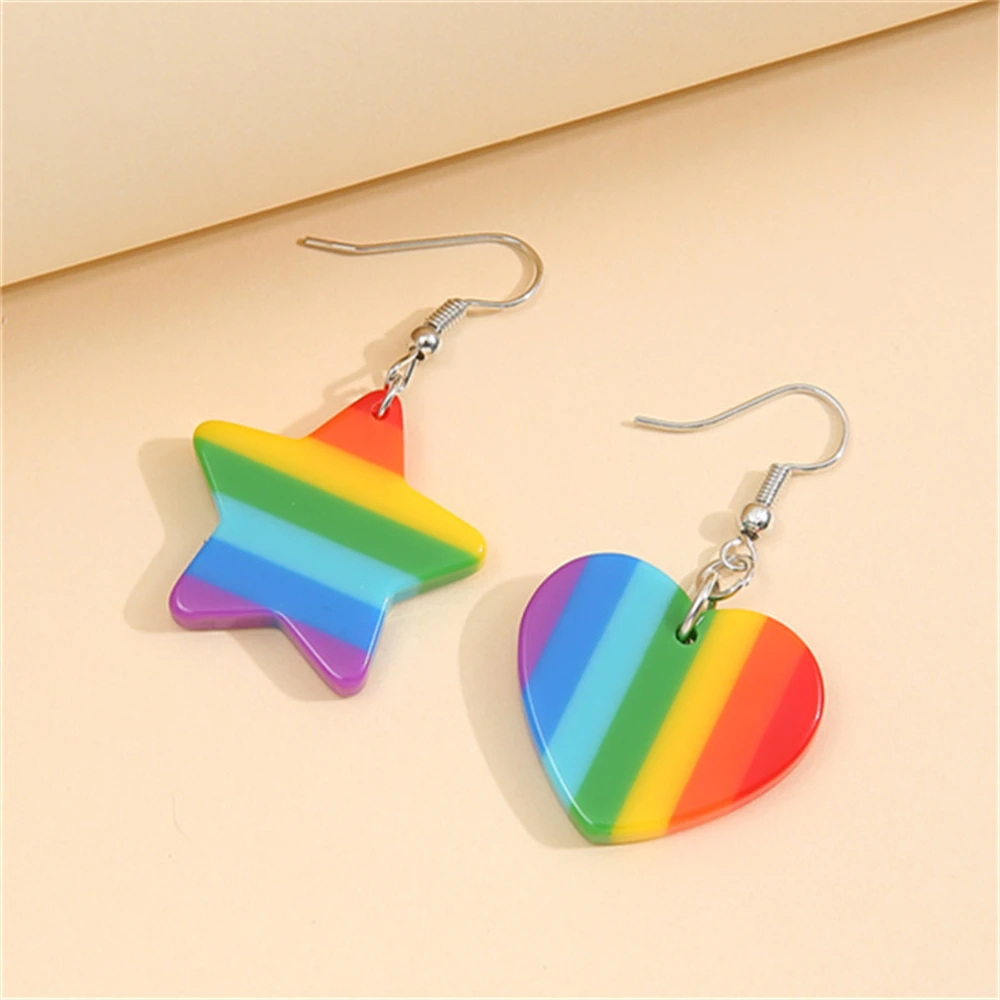 Dainty Rainbow Stripe Heart Star Shape Dangle Earrings For Women Cute Colorful Resin Drop Earrings Geometric Statement Jewelry
Dainty Rainbow Stripe Heart Star Shape Dangle Earrings For Women Cute Colorful Resin Drop Earrings Geometric Statement Jewelry