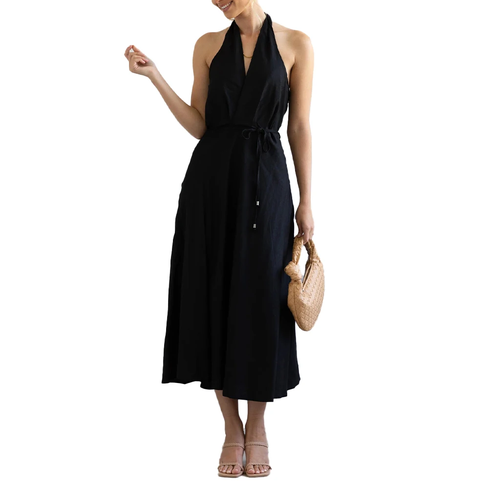 Women Sexy Halter Neck Sleeveless Midi Dress Backless Deep V Neck Sexy Streetwear Elegant Party Dresses Clubwear Vestidos
Women Sexy Halter Neck Sleeveless Midi Dress Backless Deep V Neck Sexy Streetwear Elegant Party Dresses Clubwear Vestidos