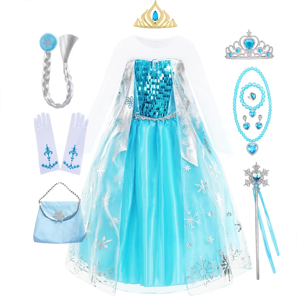 

Платье принцессы для девочек, Детский костюм Эльзы, платья с блестками для Хэллоуина, женское карнавальное детское платье для косплея