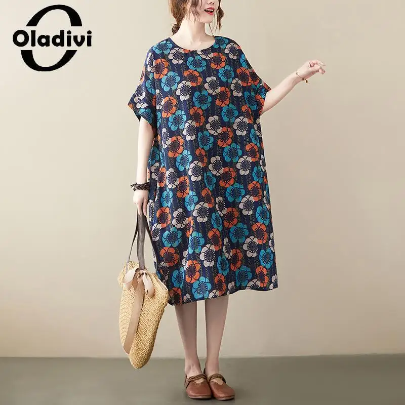 

Oladivi модное платье-миди большого размера с принтом, Новинка лета 2023, повседневные свободные платья, винтажная женская одежда большого размера 6XL 8348