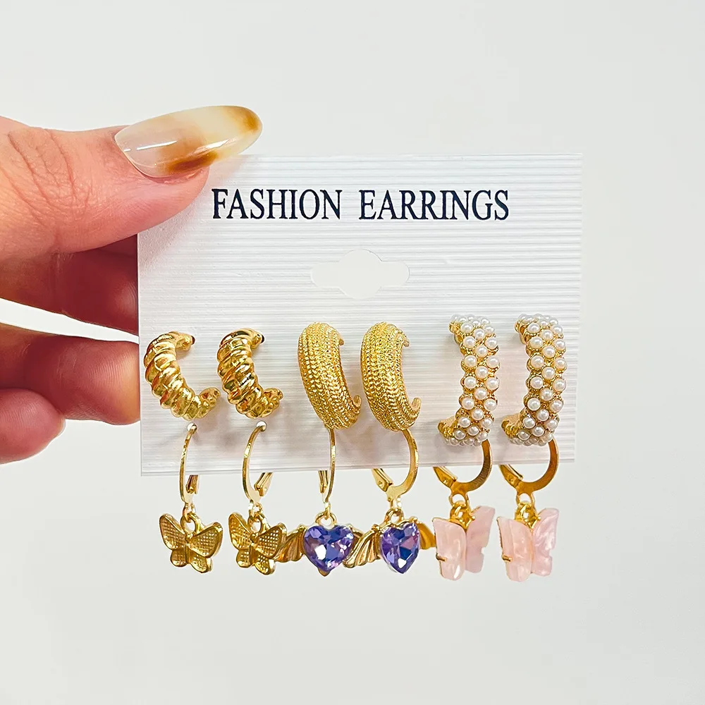 

NATASHA 15 Pcs ASets C-Shape Earrings For Women Alloy Ear Hoop Trendy Jewelry Girl Gift New Pretty Gifts
