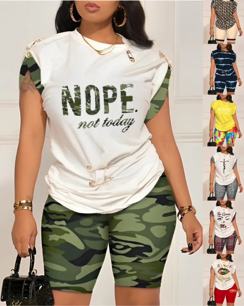 Two Piece Set Women Fashion Casual Pin Digital Printing Short Sleeve Tops Slim Shorts Set 2 Piece Suit Women Outfits 2023 Summer
Two Piece Set Women Fashion Casual Pin Digital Printing Short Sleeve Tops Slim Shorts Set 2 Piece Suit Women Outfits 2023 Summer