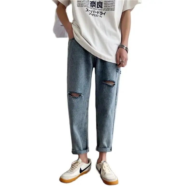 Wholesale 2022 Men's Ripped Trousers Cut Korean Style Straight Cropped Trousers Spring Summer Thin Youth Loose Trend Raw Jeans
Wholesale 2022 Men's Ripped Trousers Cut Korean Style Straight Cropped Trousers Spring Summer Thin Youth Loose Trend Raw Jeans