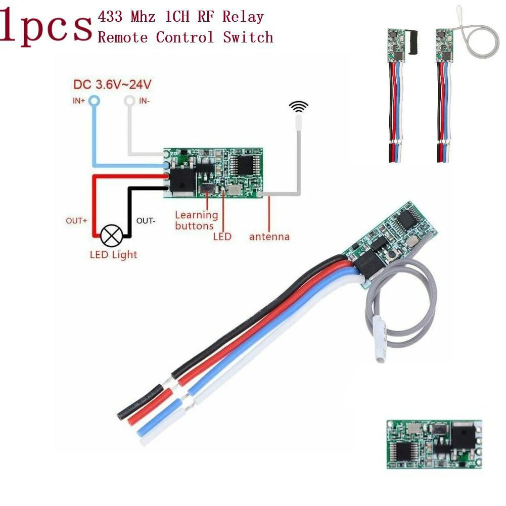 RF1CH 433MHz Security Wireless Light RF Relay Remote Control Switch Receiver Module LED Light Controller DC 3.6V~24V 2A
RF1CH 433MHz Security Wireless Light RF Relay Remote Control Switch Receiver Module LED Light Controller DC 3.6V~24V 2A