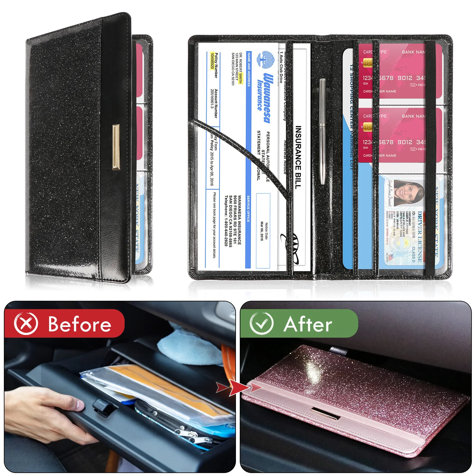 Car Registration and Insurance Card Holder PU Leather Rubber Band Closure Document Holder Glove Box Organizer Car Accessories
Car Registration and Insurance Card Holder PU Leather Rubber Band Closure Document Holder Glove Box Organizer Car Accessories