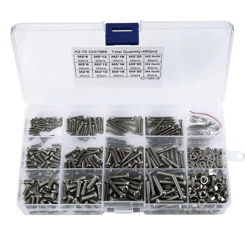 480Pcs/Set M2 M2.5 M3 Din7985 Gb818 Steel Cross Recessed Pan Head Screws Phillips Screws Assortment Kit Hw028 
480Pcs/Set M2 M2.5 M3 Din7985 Gb818 Steel Cross Recessed Pan Head Screws Phillips Screws Assortment Kit Hw028