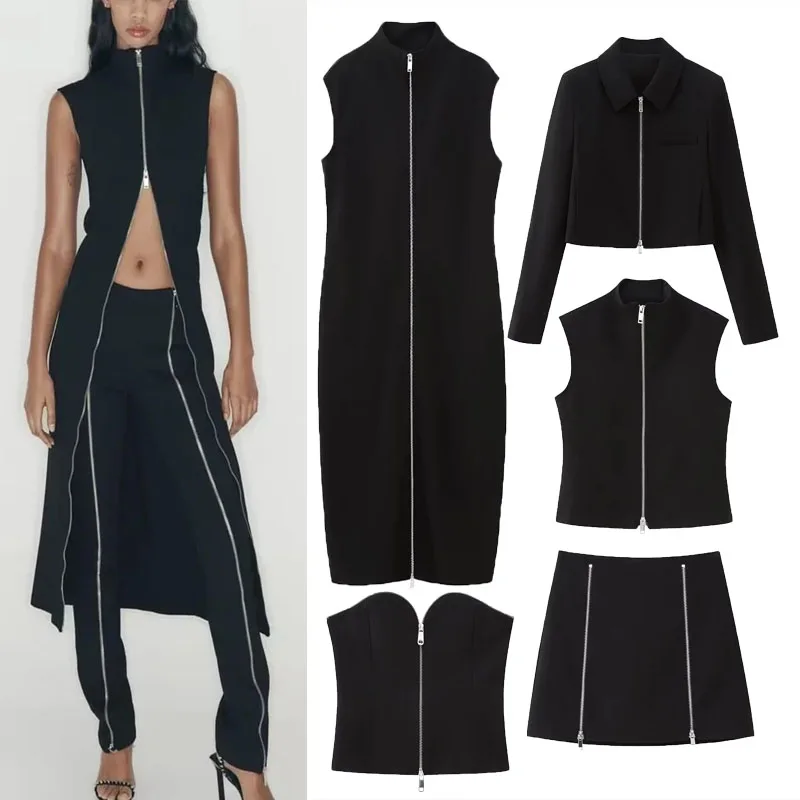 TRAF Women Elastic Zipper Pant Sets Fashion Black Metal Zip Higt Waist Leggings Woman Corset Top Bodycon Dress Set Skirt Jackets
TRAF Women Elastic Zipper Pant Sets Fashion Black Metal Zip Higt Waist Leggings Woman Corset Top Bodycon Dress Set Skirt Jackets