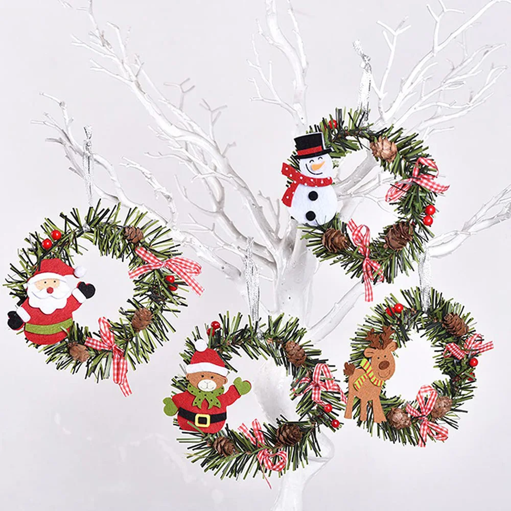 

Christmas Decoration Ornaments Santa Claus Wreath Deer Pendant Snowman Xmas Window Hanging Ornaments Holiday Party Art Supplies