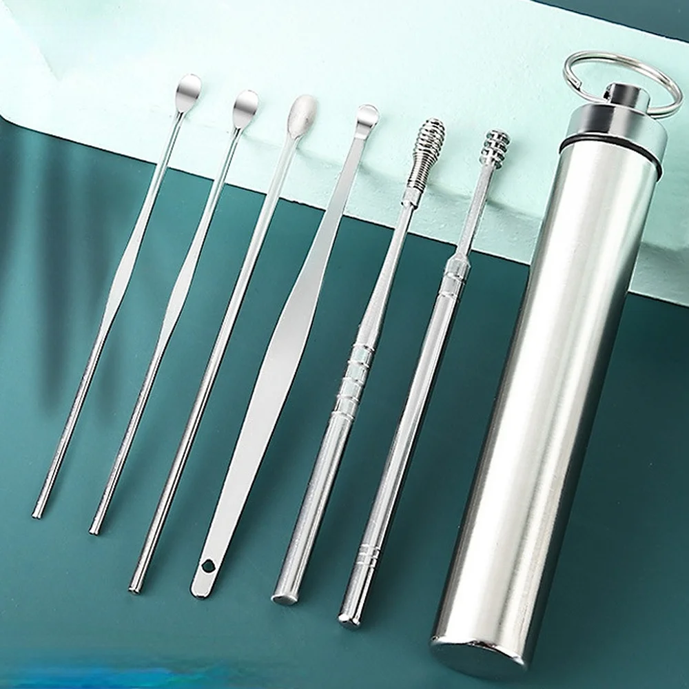 

Stainless Steel Ear Digging 6-piece Set of Spiral Turn Ear Scoop Pick Up Ear Cleaner Ear Picking Tool Portable Ear Digging Spoon