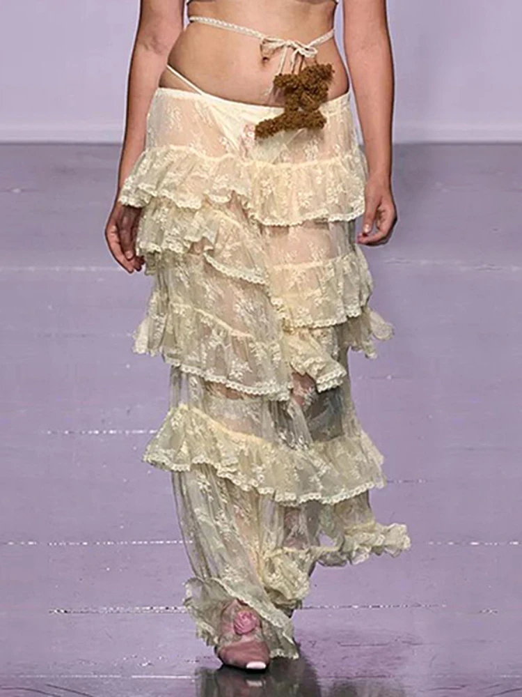 TARUXY See Through Lace Long Skirt Women High Waisted Loose Folds Cake Skirt Ladies Party Sexy Holiday Casual Skirts Woman 2024
TARUXY See Through Lace Long Skirt Women High Waisted Loose Folds Cake Skirt Ladies Party Sexy Holiday Casual Skirts Woman 2024