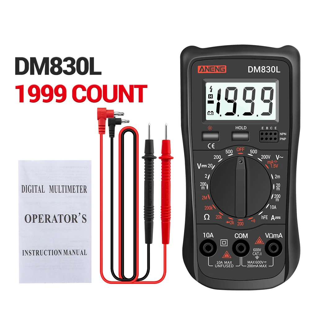 DM830L Digital Multimeter Tester LCD Backlight Data Hold 1999 Counts DC/AC Capacitance Transistor Meter Multimeter Digital
DM830L Digital Multimeter Tester LCD Backlight Data Hold 1999 Counts DC/AC Capacitance Transistor Meter Multimeter Digital