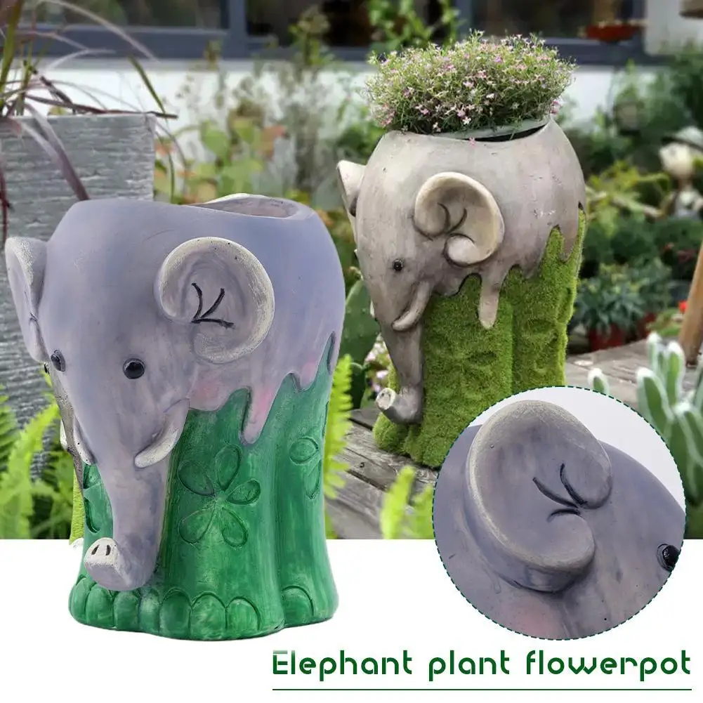 Цветочный горшок со слоном, растение-суккулент, контейнер из смолы с отверстиями для слива, цветочный горшок, фигурка, украшение для сада