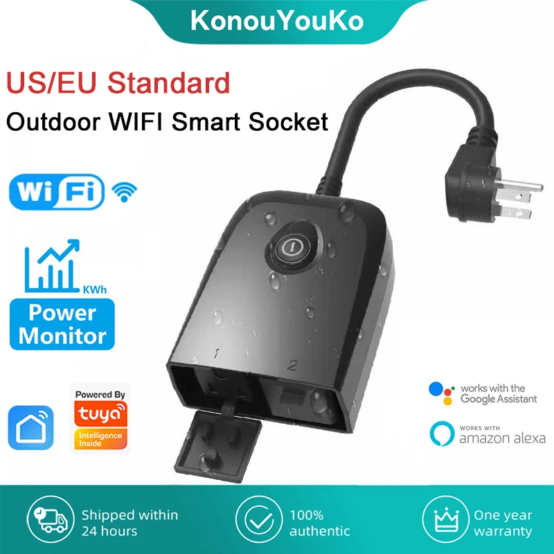 Outdoor Wifi Smart Plug US/EU Adapter Tuya Waterproof Smart Socket Outlet Monitor Timing Voice Control for Alexa Google Home
Outdoor Wifi Smart Plug US/EU Adapter Tuya Waterproof Smart Socket Outlet Monitor Timing Voice Control for Alexa Google Home
