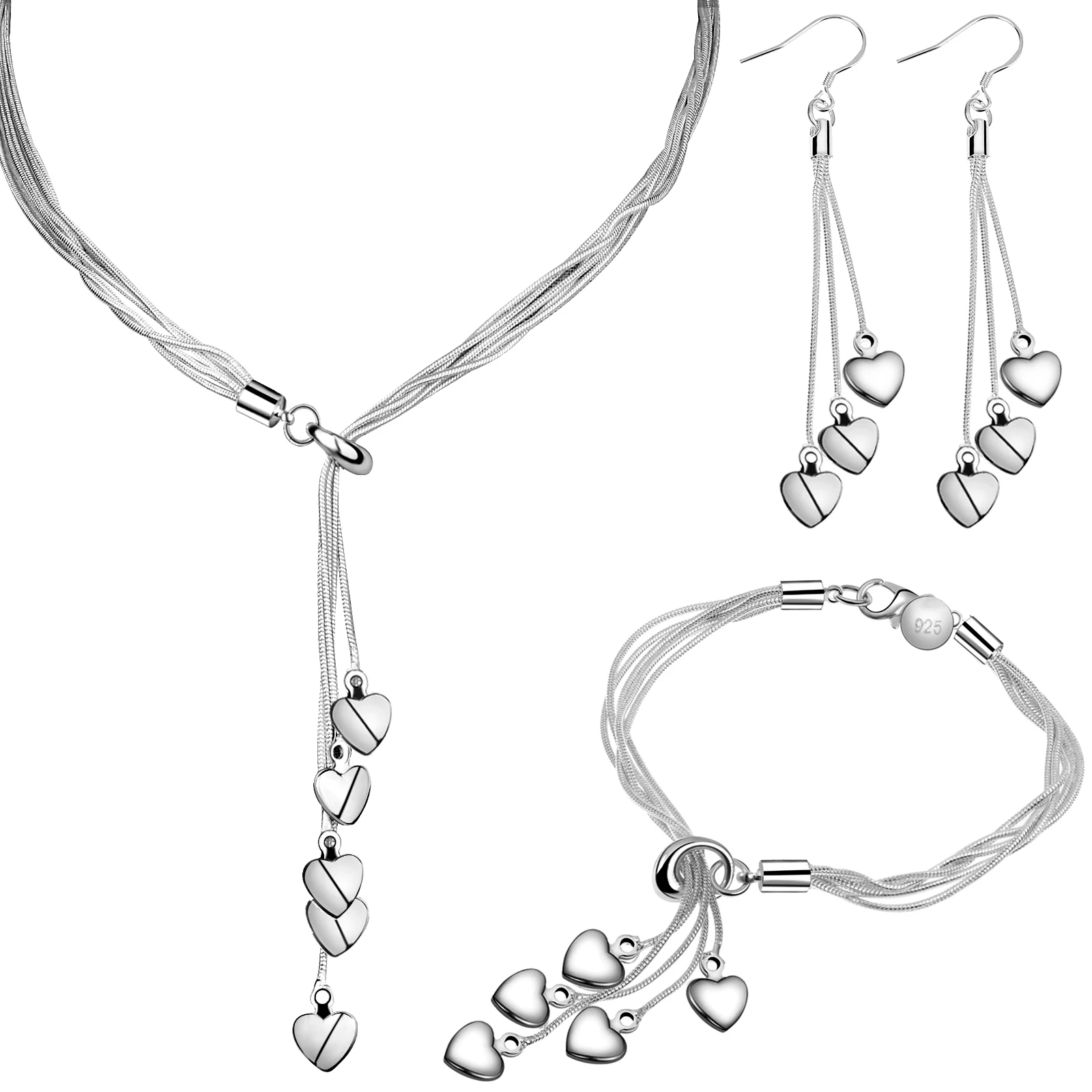 3 Pack Italian Silver Five-line Chain Five-Heart Love Necklace Link Bracelet
3 Pack Italian Silver Five-line Chain Five-Heart Love Necklace Link Bracelet