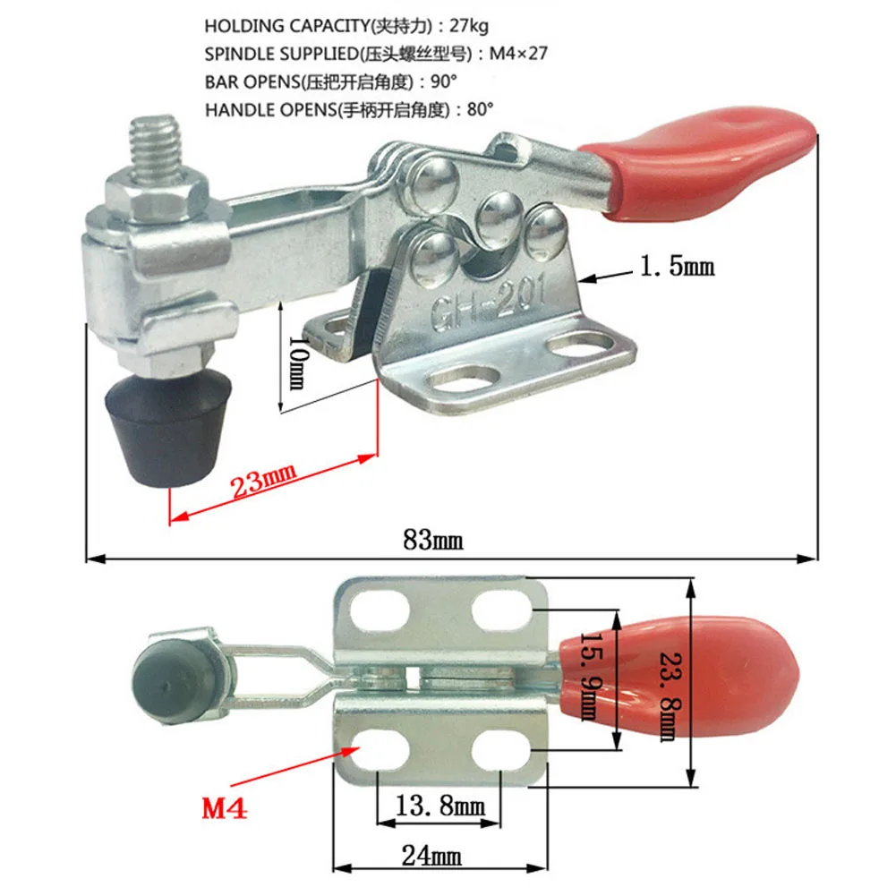 

Tightener Toggle Clamp Fix Clip For Carpentry GH-201L Hand Tools Horizontal Quick Release Toggle Clamp Push-pull