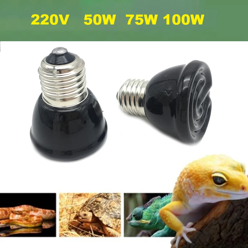 

50 Вт 75 Вт 100 Вт E27 нагревательная лампа для животных, черепашек, рептилий, лампочка, Черный Инфракрасный Керамический Излучатель, нагревательные лампы для животных 220-240 В